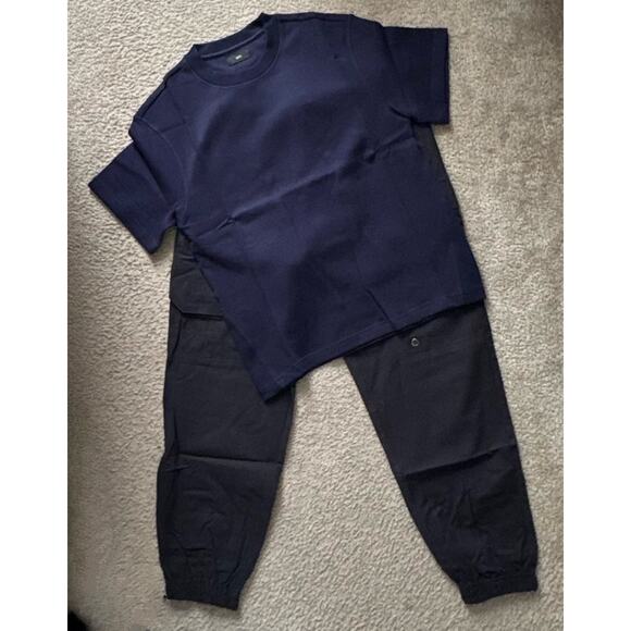 Godi Wear Classic Heavyweight Boxy Navy T-shirt & Black Pants Mens Xsmall NEW - Picture 1 of 12